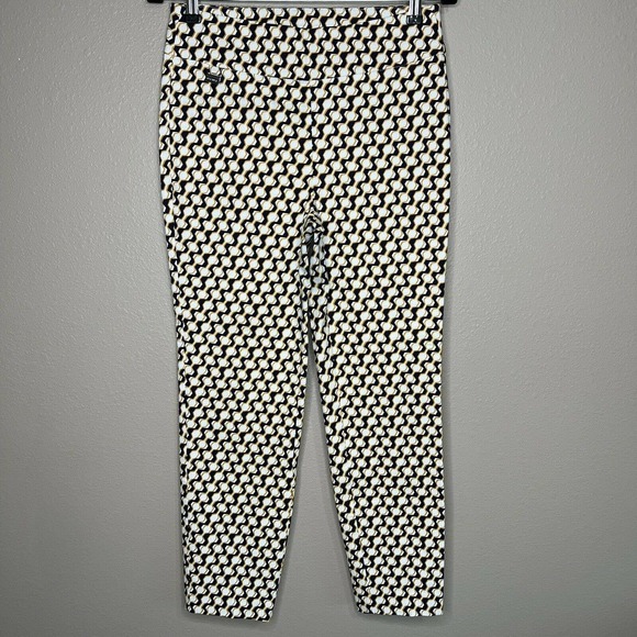 Premis Women's White Bengaline Geometric Stretch Ankle Pants Size S EUC - Picture 2 of 7
